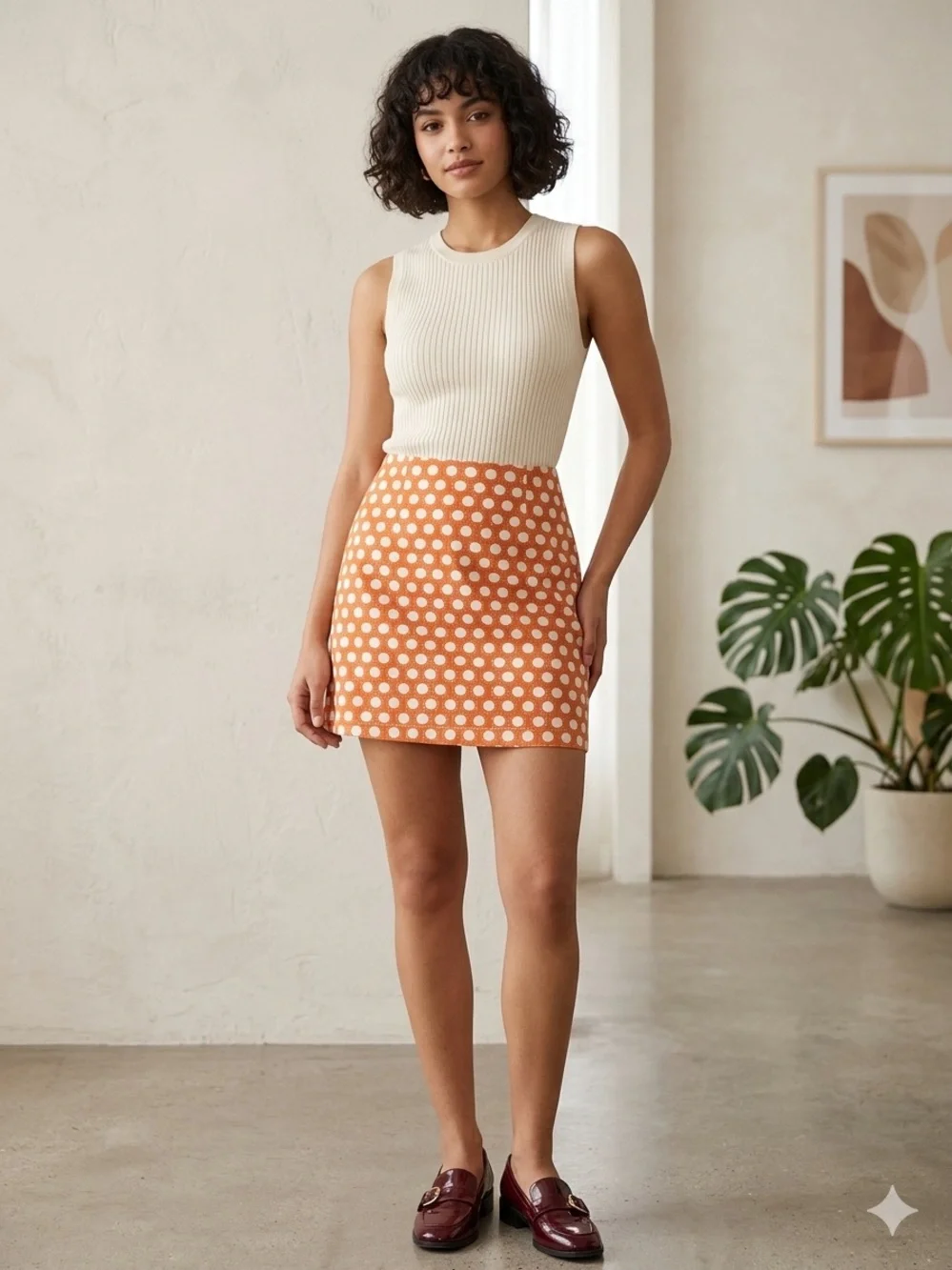 Garnet Hill Orange Polka Dot Mini Skirt Retro Mod Y2K Size 10 100% cotton Whimsy